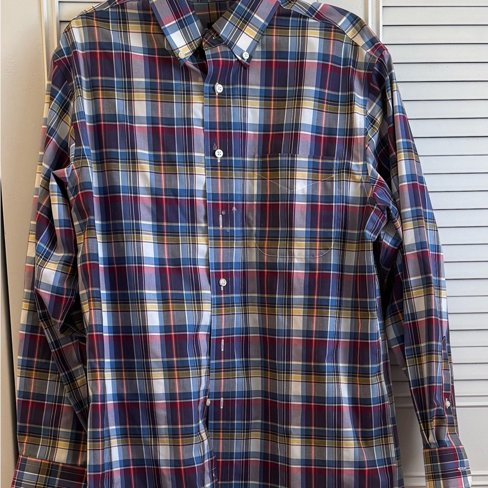 Jos. A Banks Casual Red and Blue Plaid Button Down Shirt